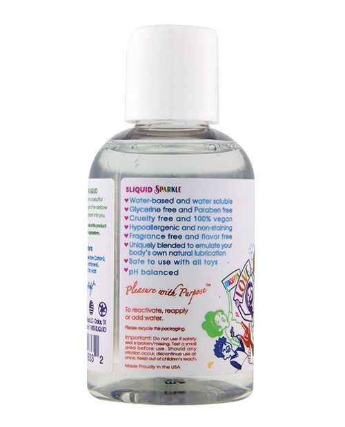 Sliquid Naturals Sparkle Pride lubricant bottle, showcasing its vibrant design and 4.2 fl. oz size, perfect for intimate use.