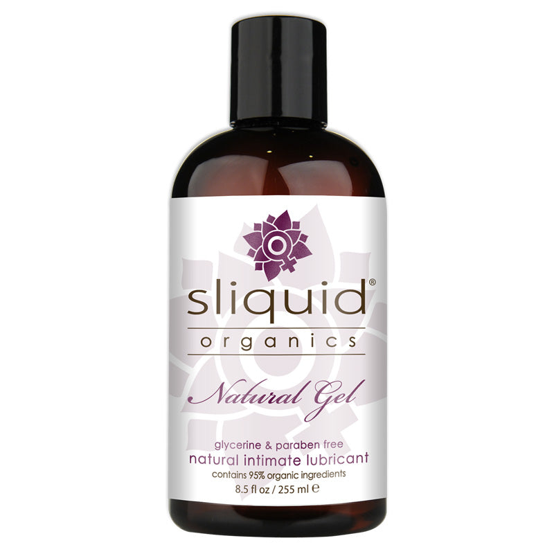 Sliquid Organics Natural Gel, an aloe vera-based lubricant in a sleek bottle, ideal for anal play with organic ingredients.