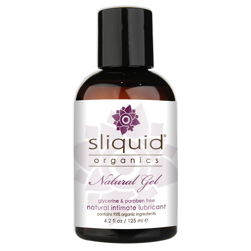 Sliquid Organics Natural Gel, an aloe vera-based lubricant in a sleek bottle, ideal for anal play with organic ingredients.