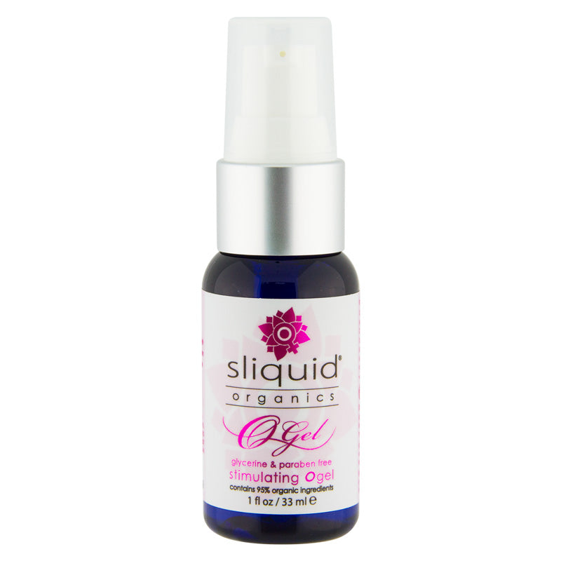 Sliquid Organics O Stimulating Gel 33ml bottle with a sleek design, showcasing its vegan-friendly and natural ingredients.