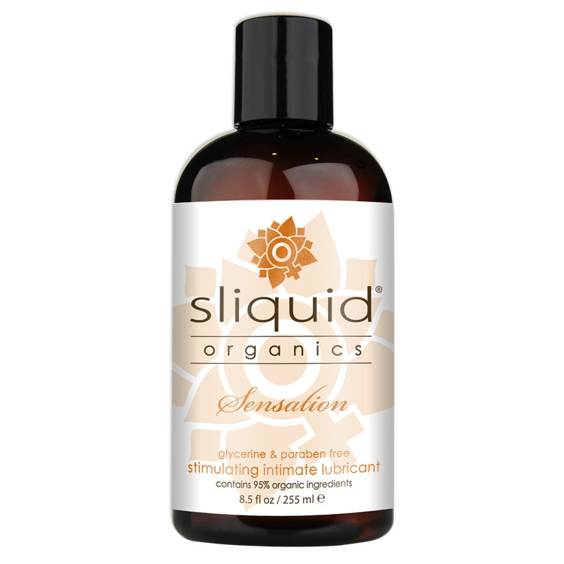 Sliquid Organics Sensation water-based warming personal lubricant bottle with natural ingredients.