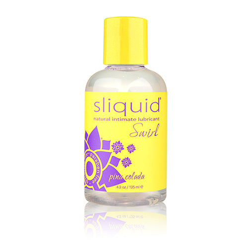 Sliquid Pina Colada 125ml personal lubricant bottle with tropical design.