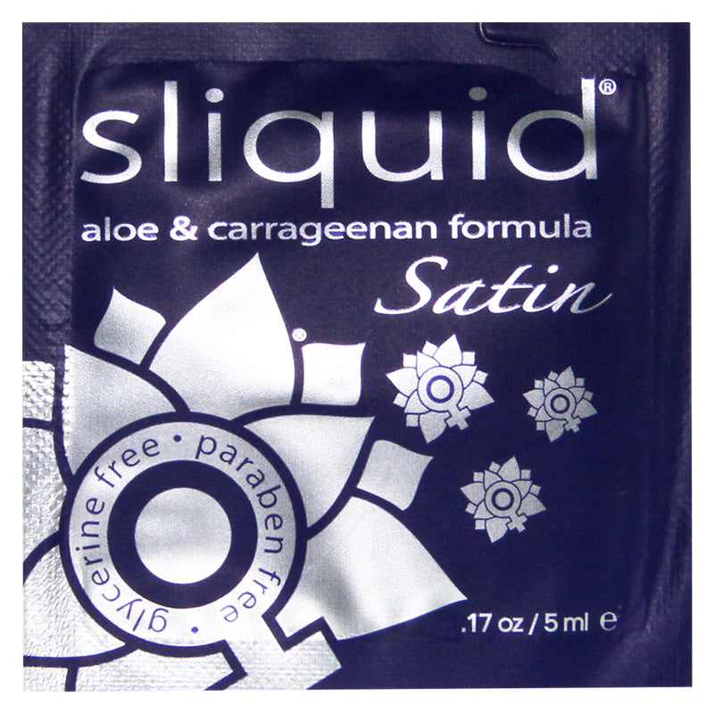 Sliquid Satin Lube Cube Pillow Pack 12, featuring a sleek design with Aloe and Carrageenan based intimate moisturizer for daily use.