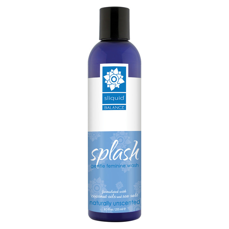 Sliquid Splash Feminine Wash Unscented 255ml bottle with a clean and modern design, showcasing its gentle and vegan-friendly formula.