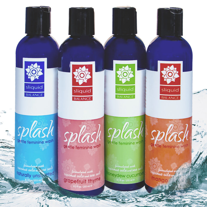 Sliquid Splash Feminine Wash Unscented 255ml bottle with a clean and modern design, showcasing its gentle and vegan-friendly formula.