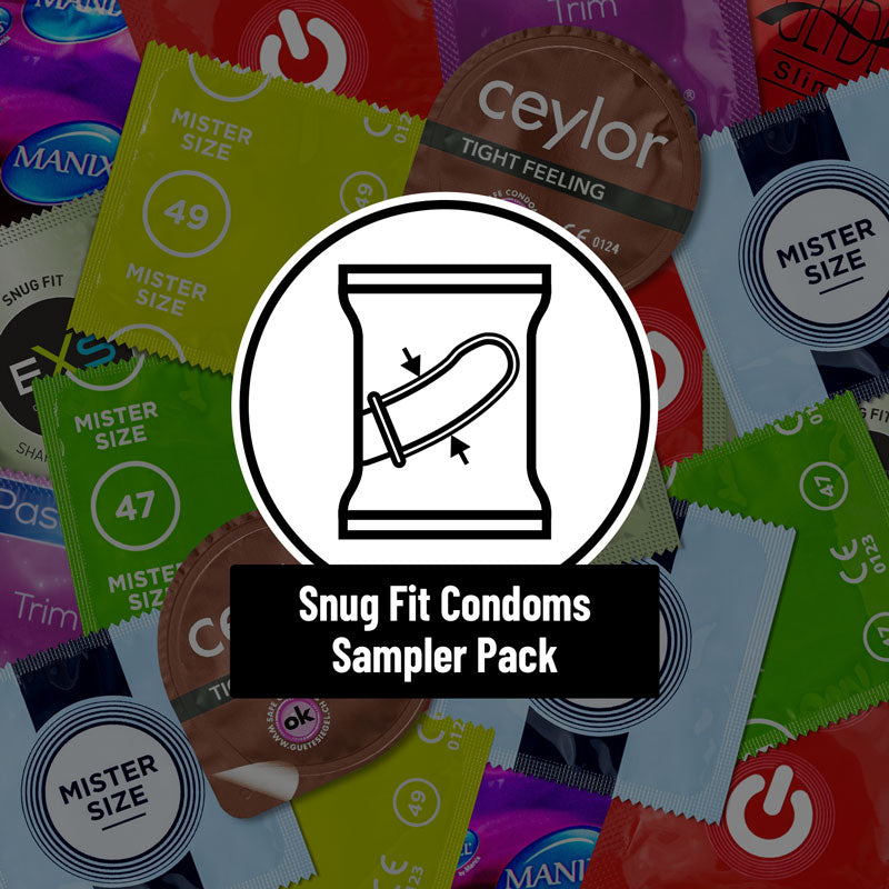 Snug Fit Condoms Sampler Pack featuring various smaller-sized condoms from popular brands, designed for a secure and comfortable fit.