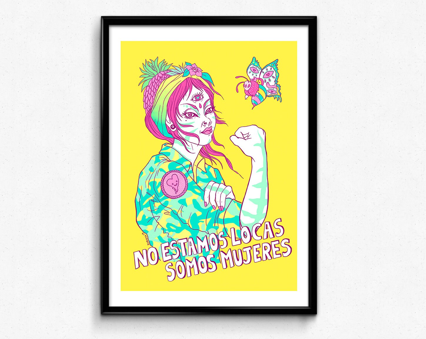 Somos Mujeres Tribute to Rosie the Riveter print featuring vibrant colors and empowering imagery, hand-signed with a white margin.