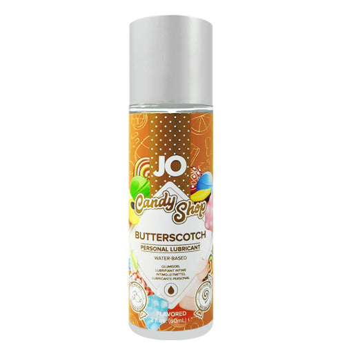 System JO Candy Shop Butterscotch 60 ml water-based lubricant bottle with a sweet butterscotch flavor, designed for enhancing intimacy.