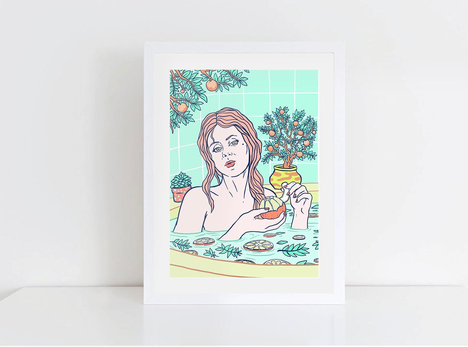 Triptych Bath Time Self Care Series featuring three art prints celebrating womanhood and self-care, hand-signed and limited edition.