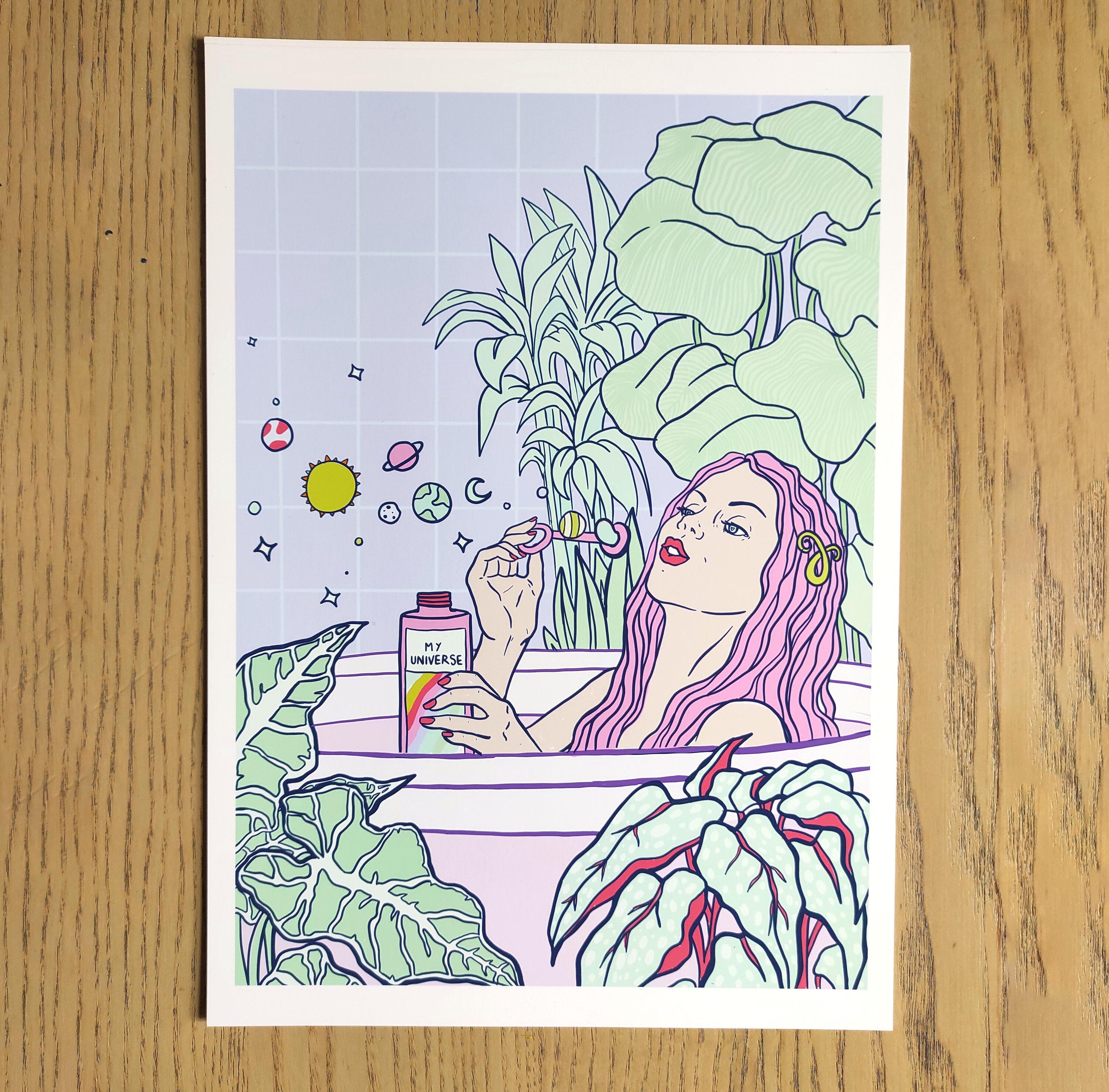 Triptych Bath Time Self Care Series featuring three art prints celebrating womanhood and self-care, hand-signed and limited edition.