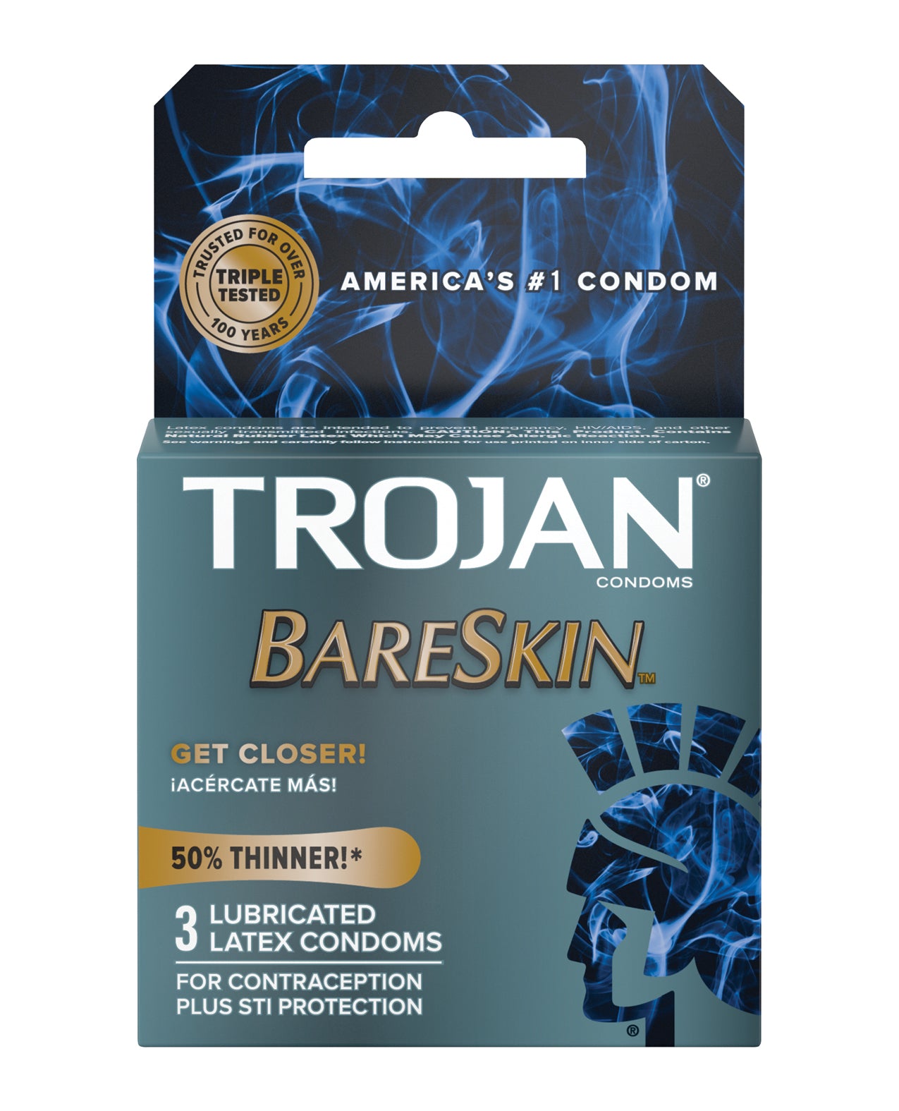 Trojan BareSkin Box 3 condoms featuring ultra-thin design for enhanced pleasure and comfort, packaged in a sleek box.