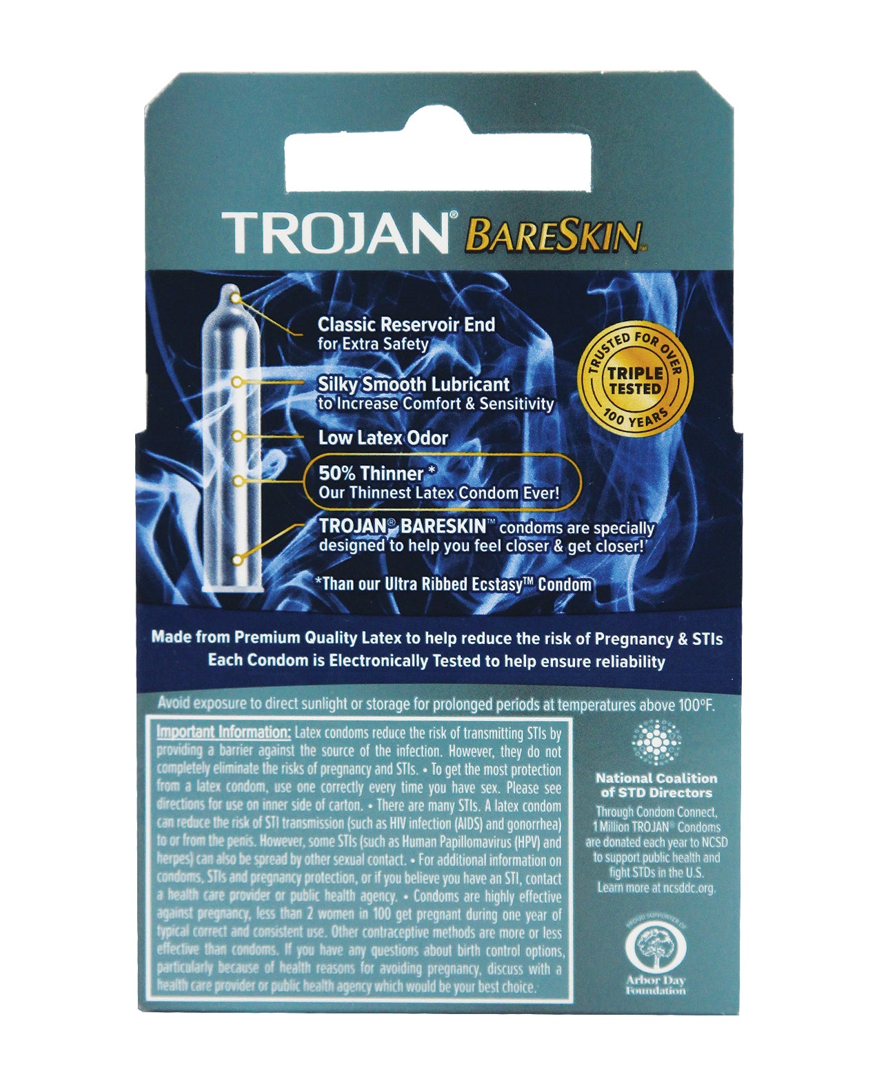 Trojan BareSkin Box 3 condoms featuring ultra-thin design for enhanced pleasure and comfort, packaged in a sleek box.