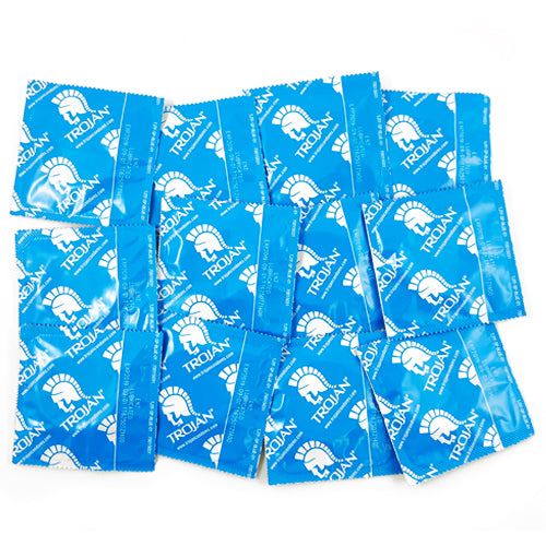 Trojan ENZ lubricated condoms in packaging, showcasing their classic design and natural rubber latex material.