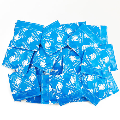 Trojan ENZ lubricated condoms in packaging, showcasing their classic design and natural rubber latex material.