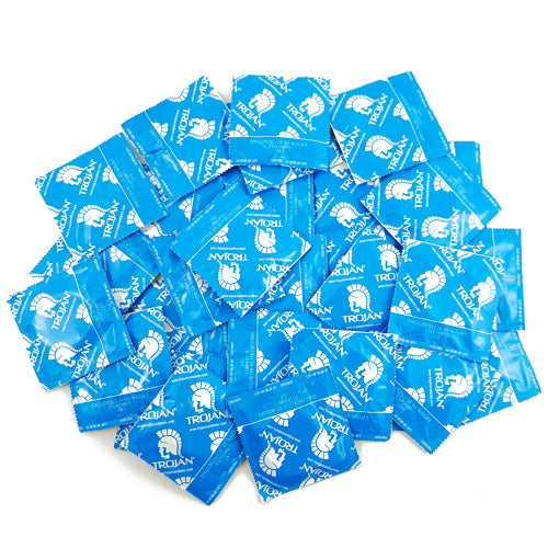 Trojan ENZ lubricated condoms in packaging, showcasing their classic design and natural rubber latex material.