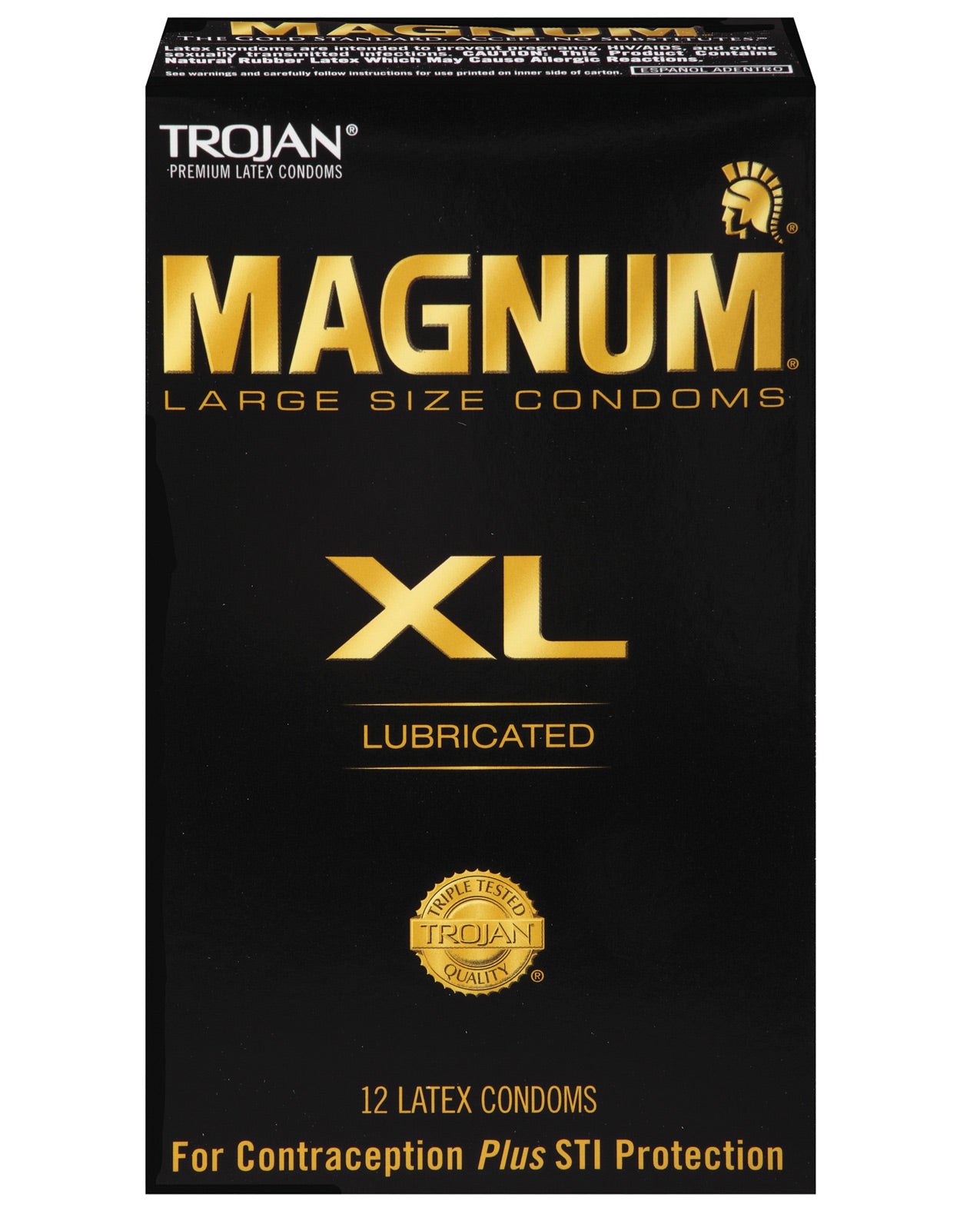 Trojan Magnum XL Box 12 featuring large condoms with silky smooth lubricant for enhanced comfort and safety.