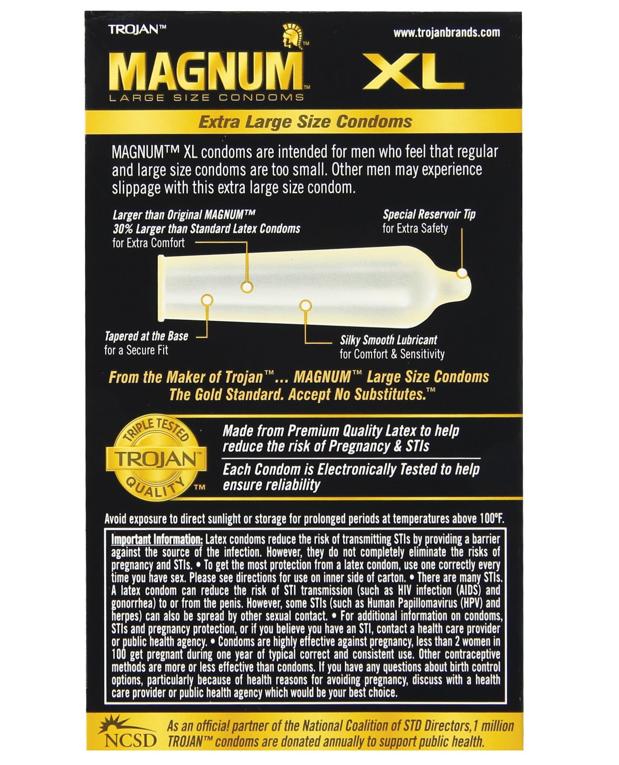 Trojan Magnum XL Box 12 featuring large condoms with silky smooth lubricant for enhanced comfort and safety.