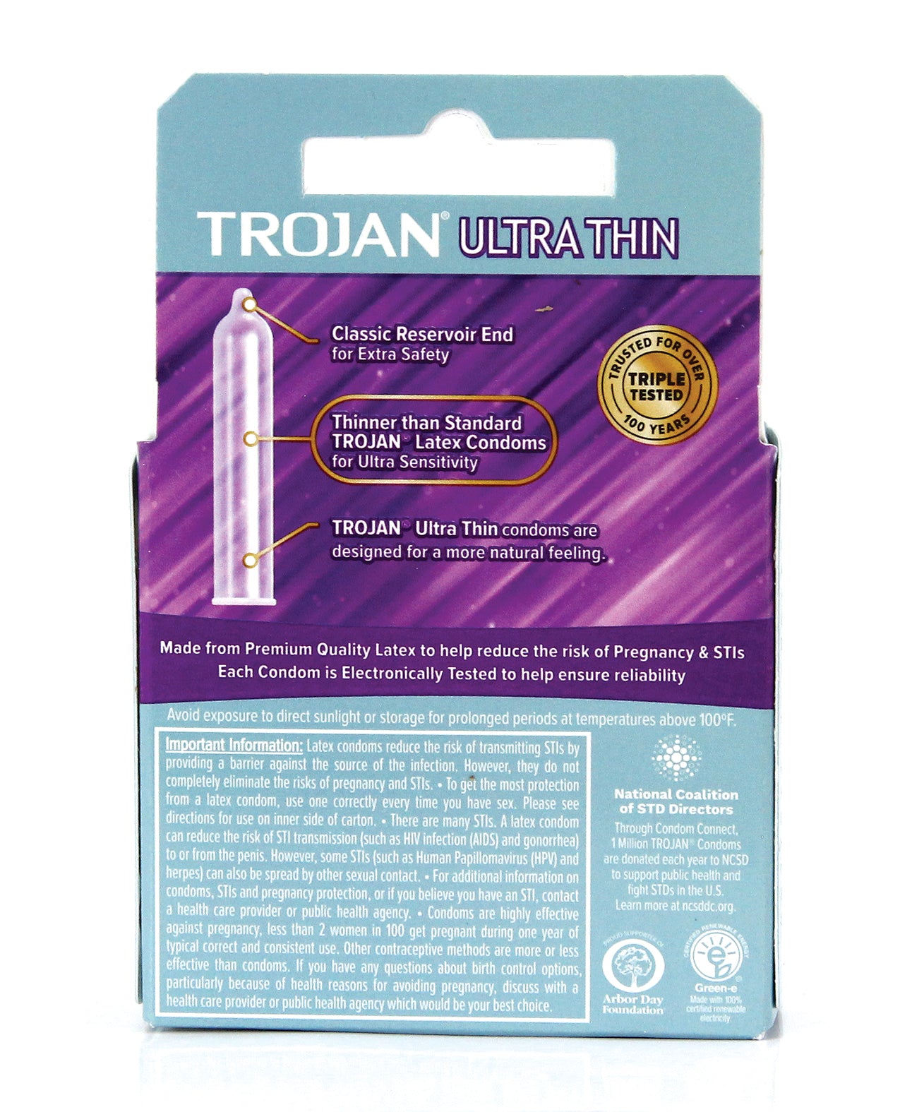 Trojan Ultra Thin Box 3 condoms, featuring ultra-thin design for heightened sensitivity and silky smooth lubricant.