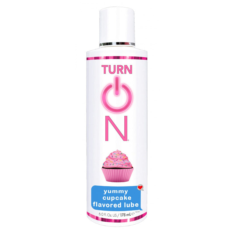 Turn On Yummy Cupcake flavored lubricant 178ml bottle with a sweet cupcake design, perfect for enhancing oral sex experiences.