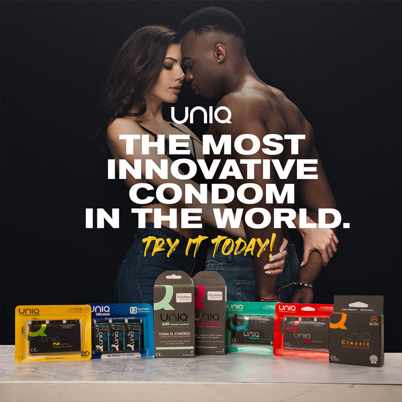 Uniq Lady Female Condoms Box of 3 with lubricants, featuring a sleek design and hypoallergenic material.