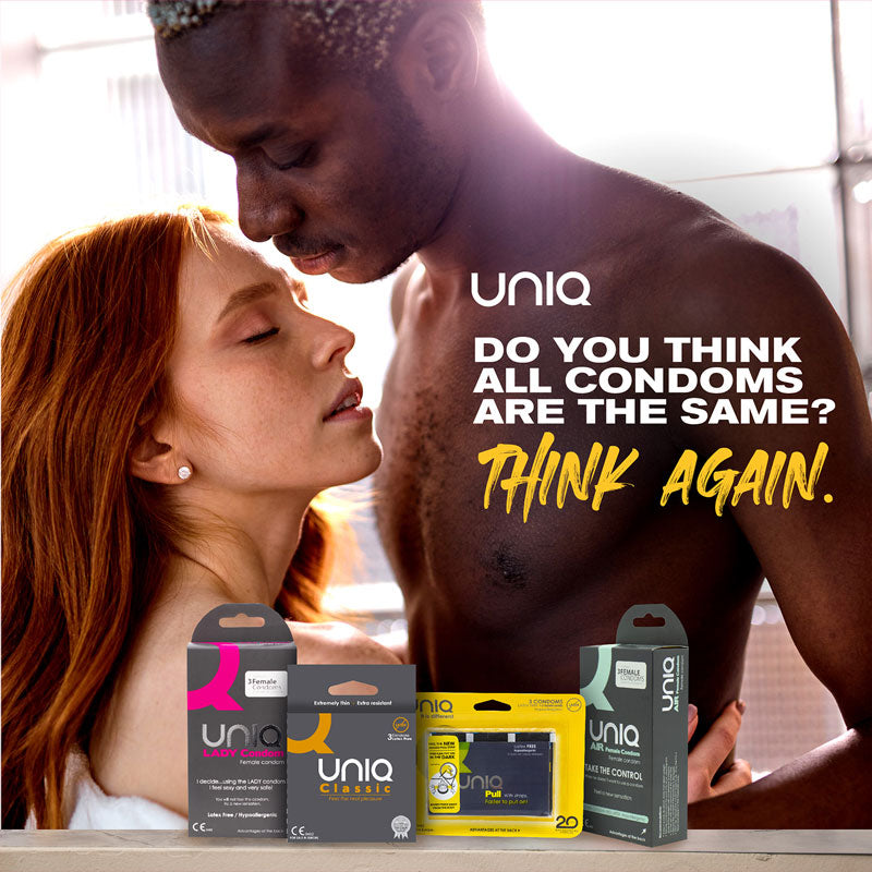 Uniq Lady Female Condoms Box of 3 with lubricants, featuring a sleek design and hypoallergenic material.