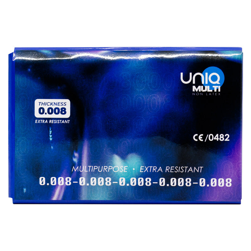 Uniq Multi Non-Latex 0008 Pack 3 condoms, showcasing their ultra-thin design and modern packaging.