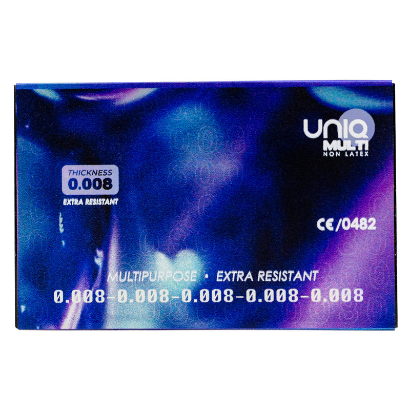 Uniq Multi Non-Latex 0008 Pack 3 condoms, showcasing their ultra-thin design and modern packaging.