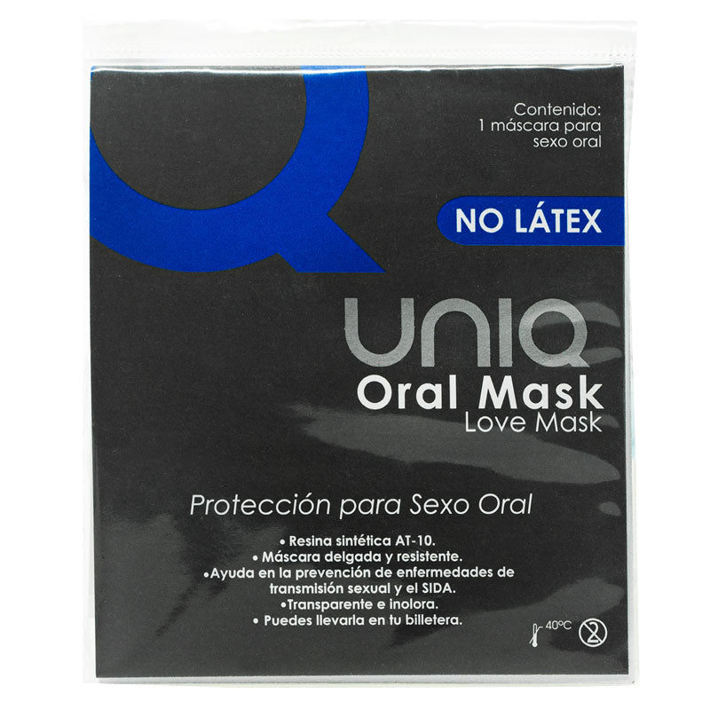 Uniq Oral Protection Mask in discreet packaging, ultra-thin and transparent for safe oral activities.