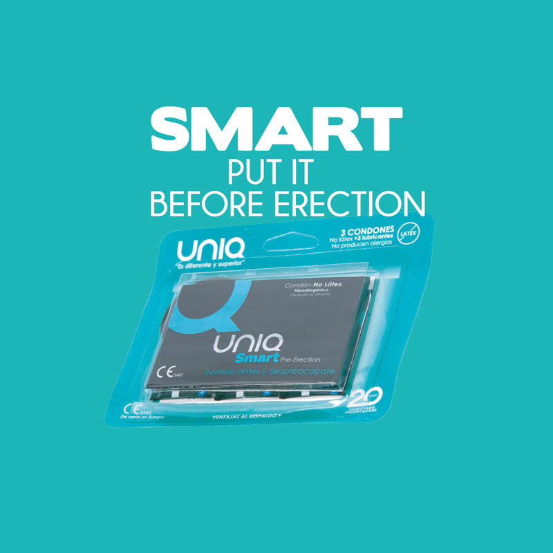 Uniq Smart condoms pack of 3, featuring transparent, hypoallergenic, and latex-free condoms designed for enhanced sensitivity.