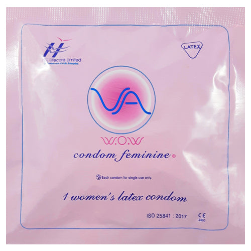 VA W.O.W Female Condoms Box containing 3 individually wrapped condoms, showcasing the product's packaging and design.