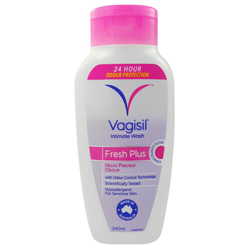 Vagisil Fresh Plus Intimate Wash 240ml bottle with a soothing feminine wash formula, designed for daily use and sensitive skin.