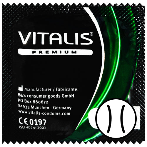 Vitalis Comfort Plus condoms in a clear packaging, showcasing their specially shaped design and premium quality.