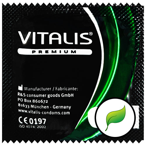 Vitalis Mint condoms in green packaging, featuring a smooth texture and mint flavor for enhanced pleasure.