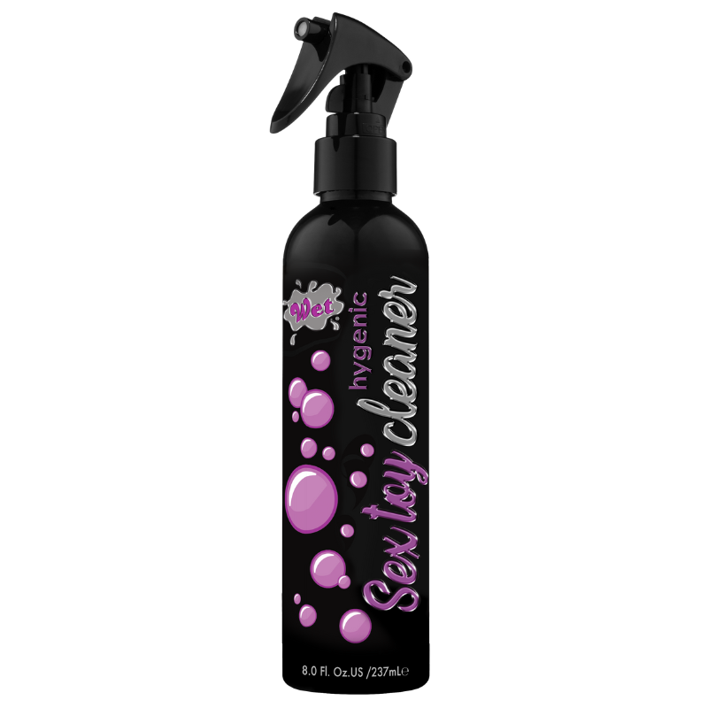 Wet Antibacterial VibeWash Cleanser spray bottle with a sleek design, suitable for cleaning sexual toys.