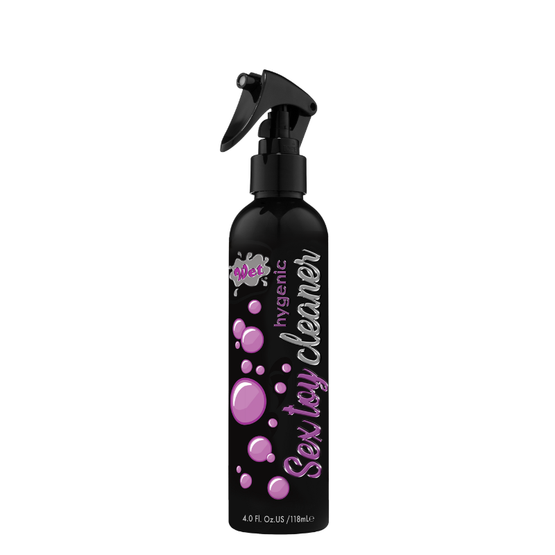 Wet Antibacterial VibeWash Cleanser spray bottle with a sleek design, suitable for cleaning sexual toys.