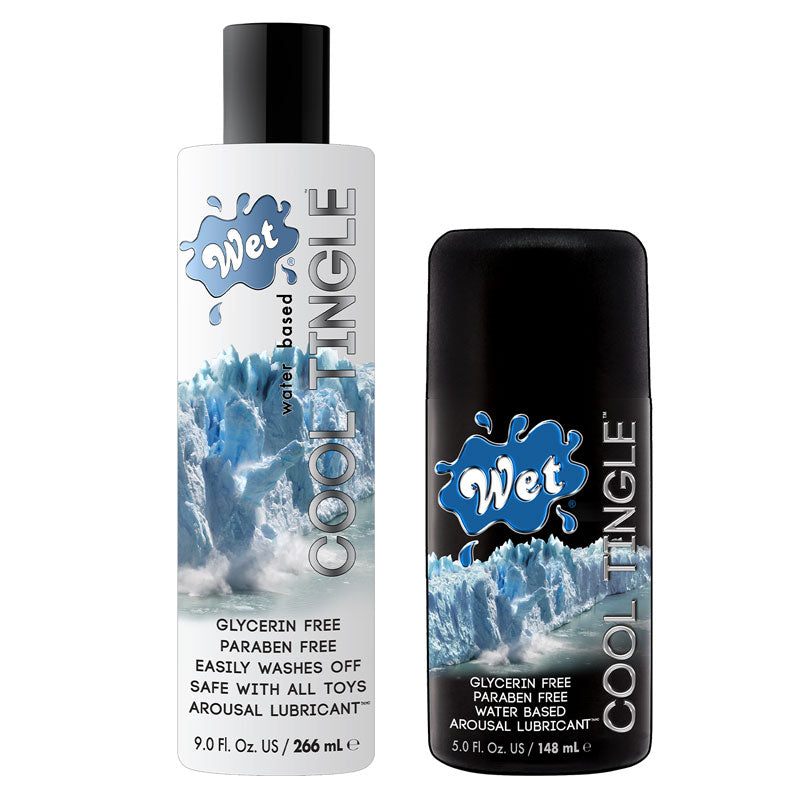 Wet Cool Tingle lubricant bottle with a sleek design, showcasing its luxurious water-based formula for enhanced intimate experiences.