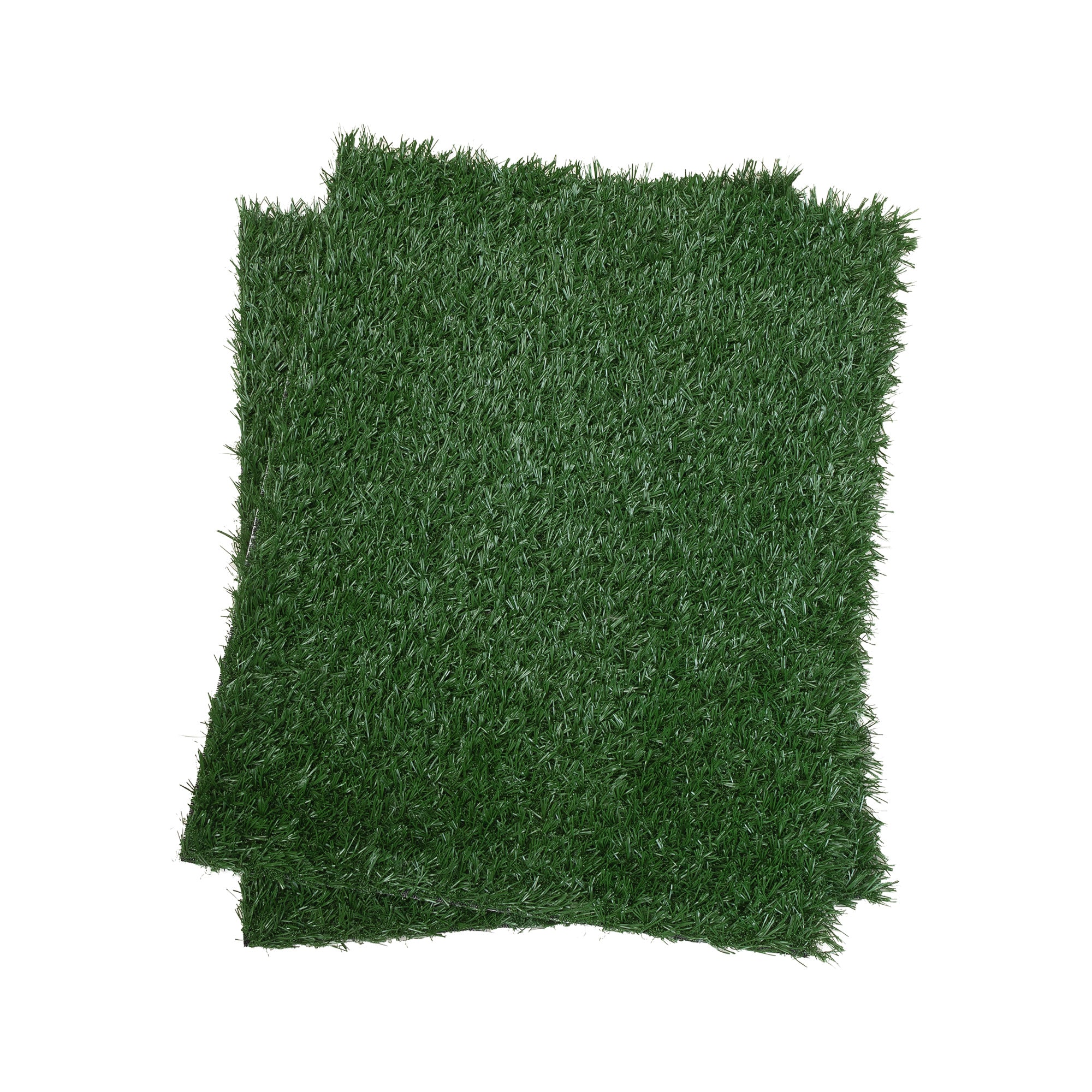 Two green dog grass mats designed for indoor potty training, made from durable PE material.