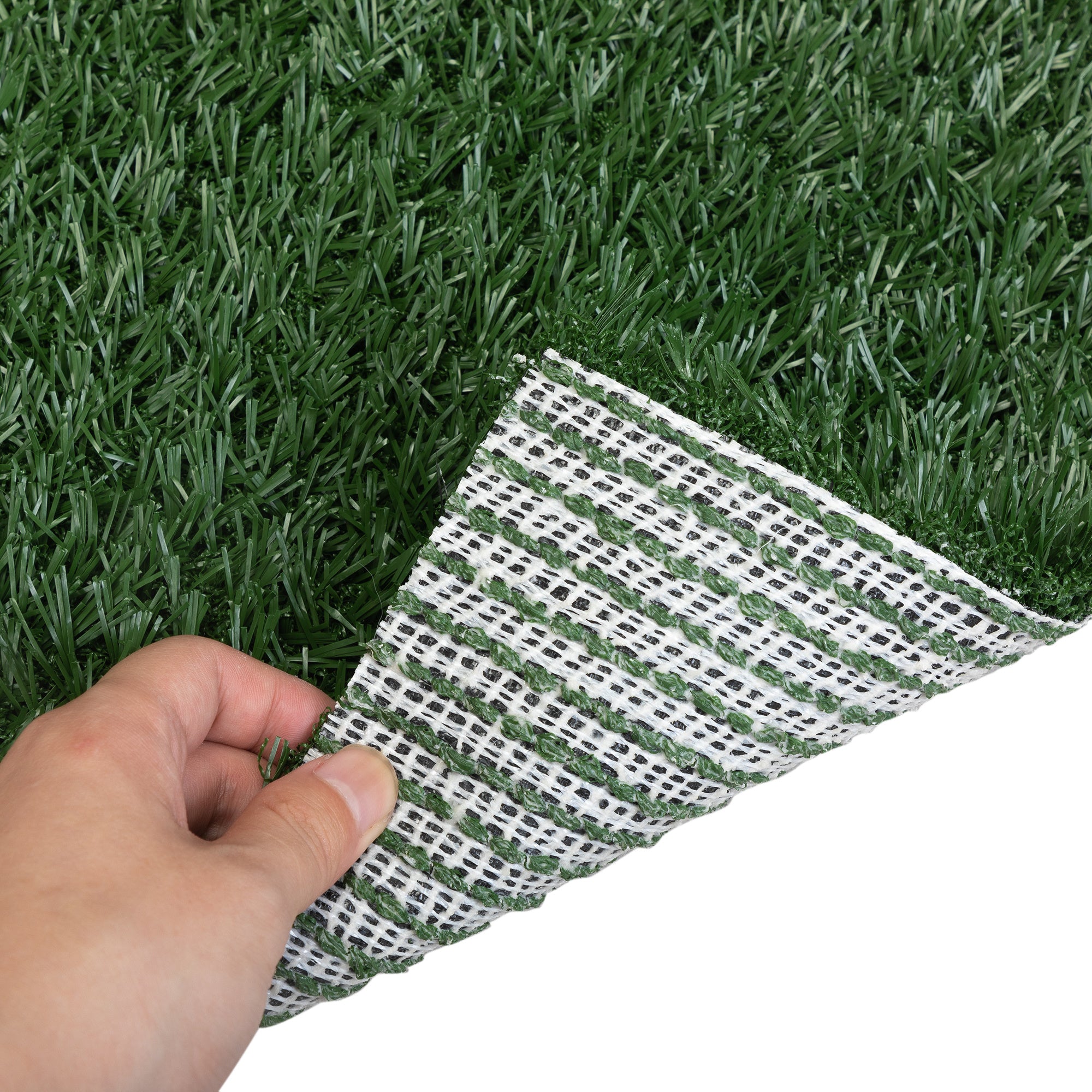 Two green dog grass mats designed for indoor potty training, made from durable PE material.