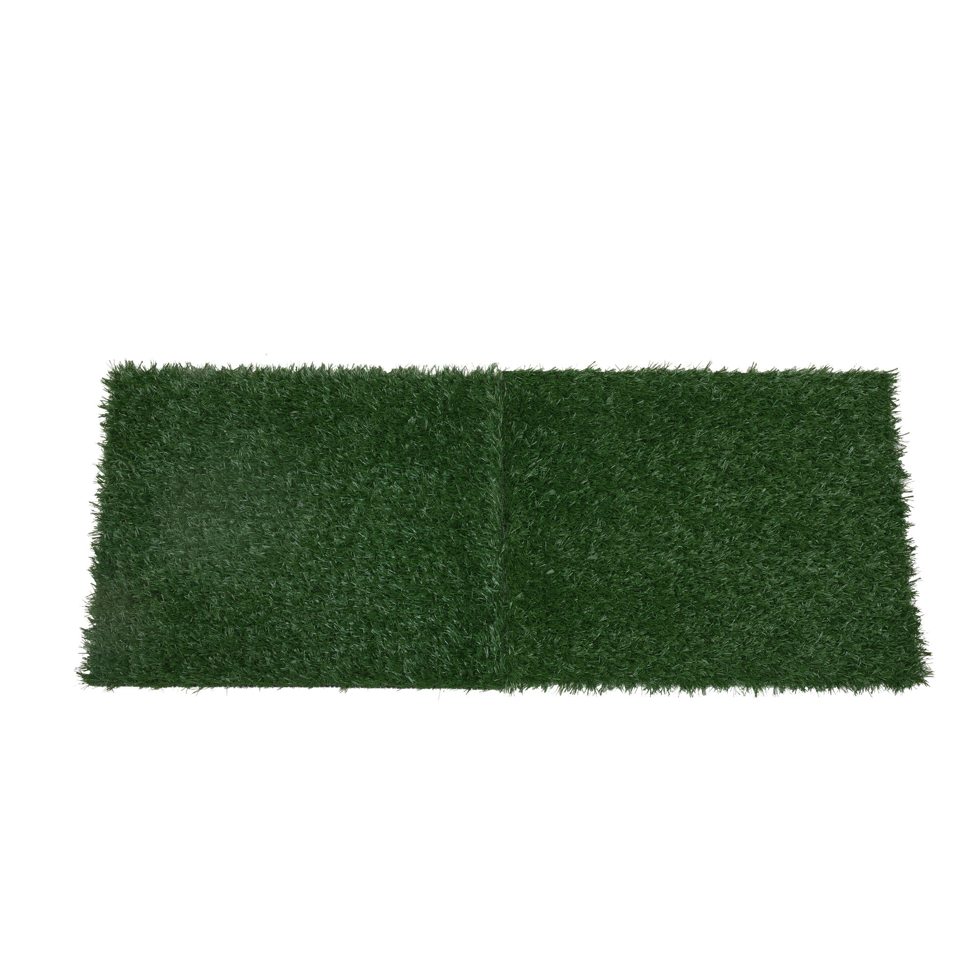 Two green dog grass mats designed for indoor potty training, made from durable PE material.