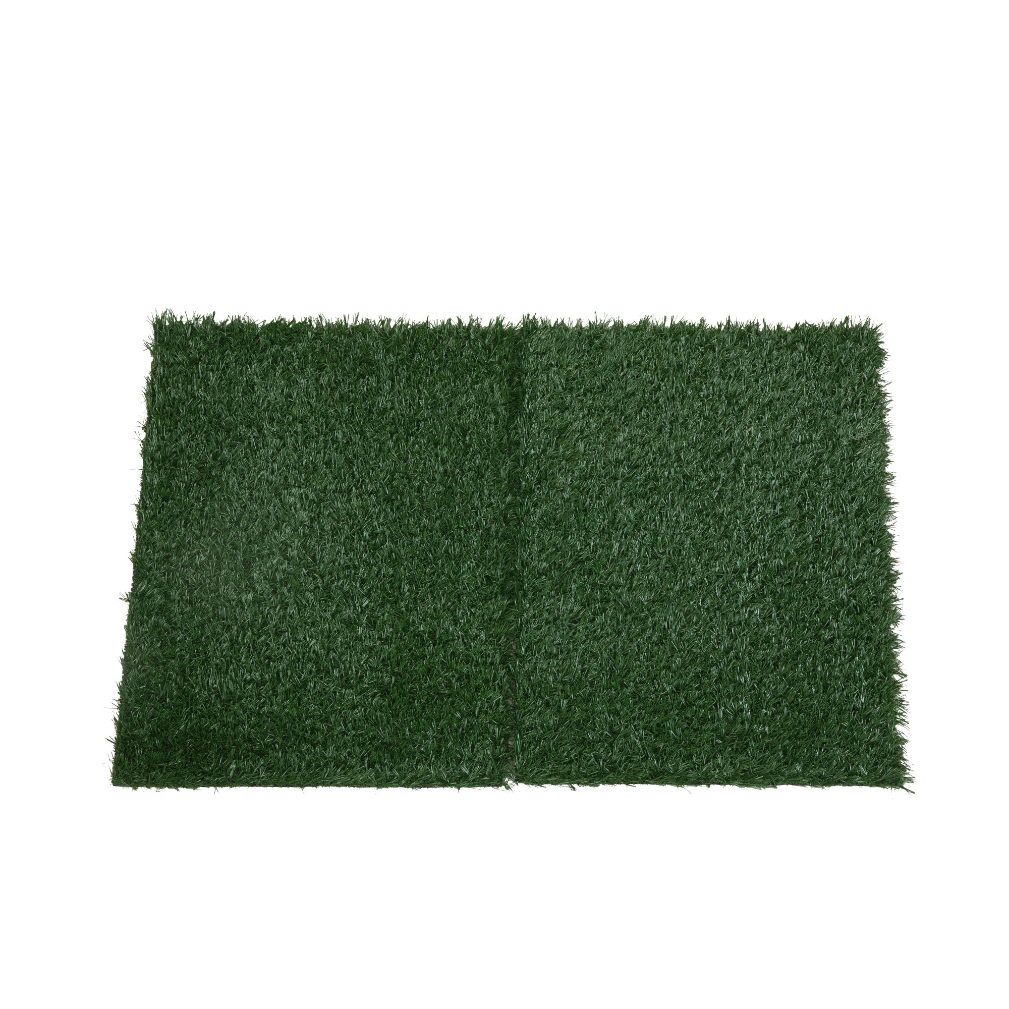 Two green dog grass mats designed for indoor potty training, made from durable PE material.