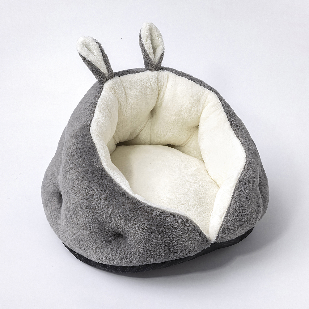 Bunny Ear Design Pet Bed featuring plush faux fur and non-slip bottom, perfect for small to medium pets.