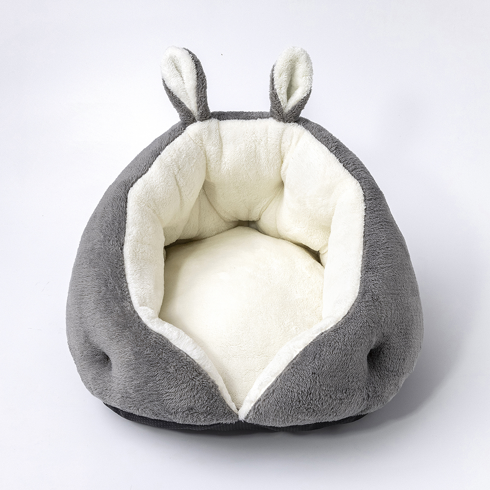 Bunny Ear Design Pet Bed featuring plush faux fur and non-slip bottom, perfect for small to medium pets.