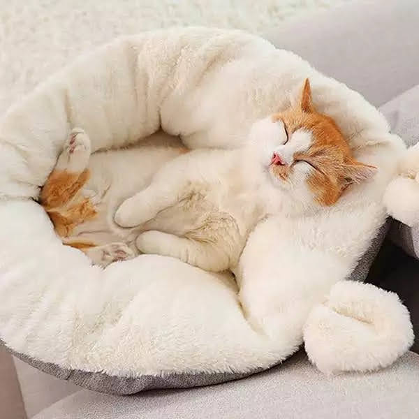 Grey medium cat bed sleeping bag, ultra-soft plush material with non-skid bottom, perfect for cozy naps.