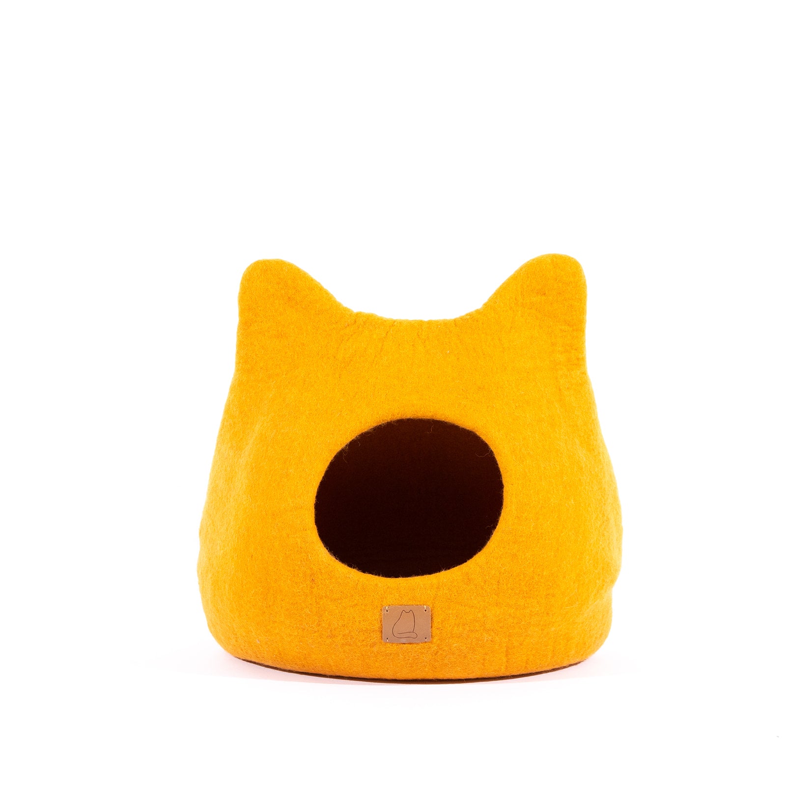 Fire Orange Ear Style Cave made of luxury felted wool, featuring a cozy design with a peekaboo opening, perfect for cats of all sizes.