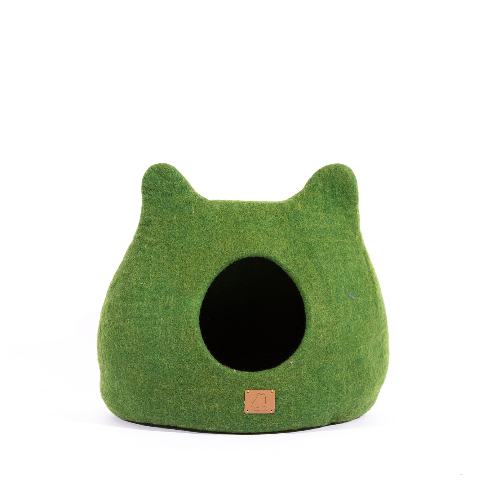 Forest Green Ear Style Cave made of luxurious felted wool, designed for cats to snuggle and play comfortably.