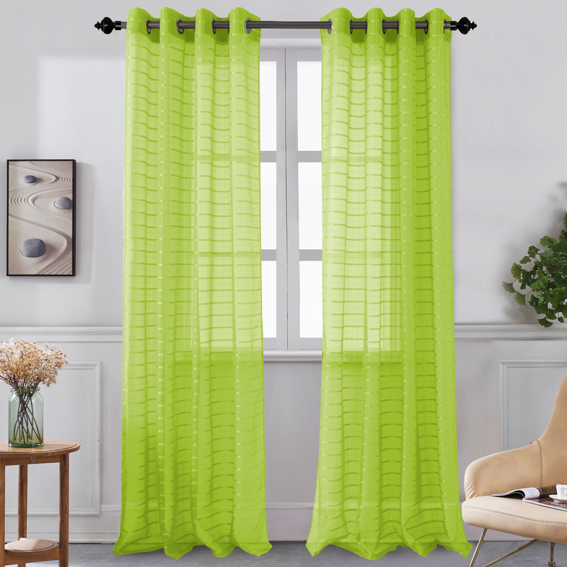 Set of two Karen Grommet Sheer Panels in assorted colors, featuring a modern grommet top design for easy hanging.