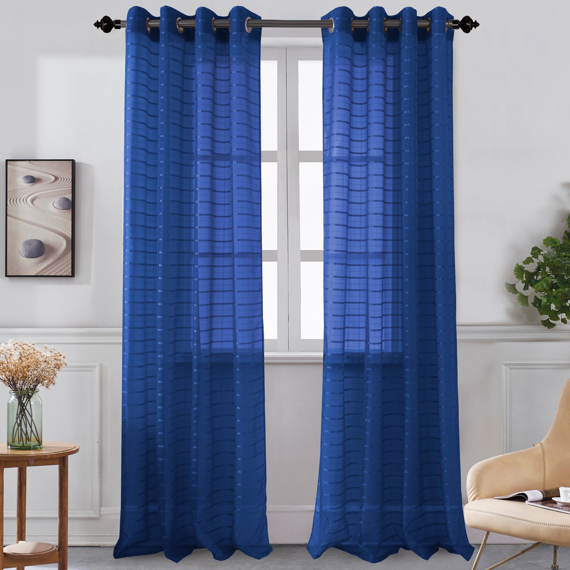 Set of two Karen Grommet Sheer Panels in assorted colors, featuring a modern grommet top design for easy hanging.