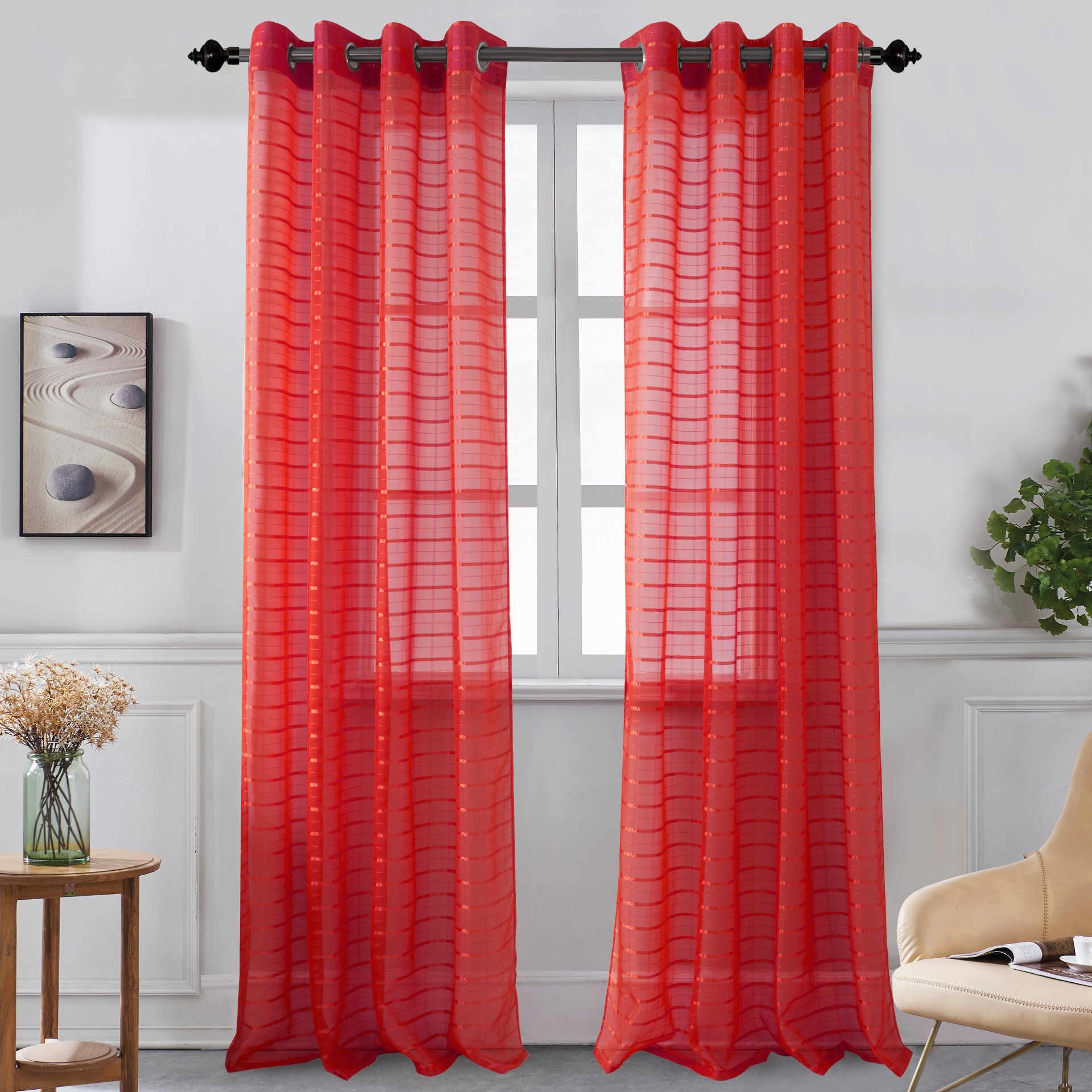 Set of two Karen Grommet Sheer Panels in assorted colors, featuring a modern grommet top design for easy hanging.