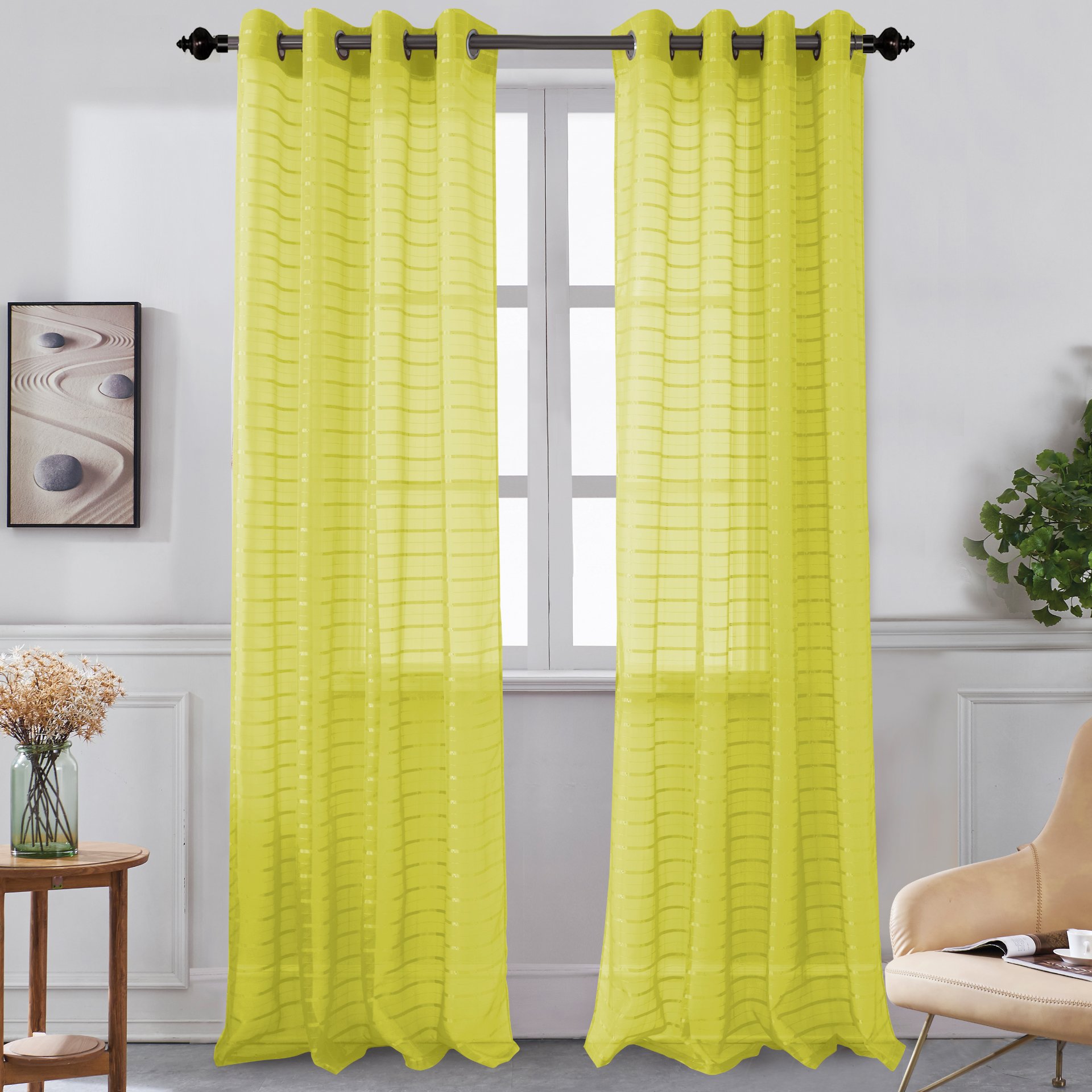 Set of two Karen Grommet Sheer Panels in assorted colors, featuring a modern grommet top design for easy hanging.