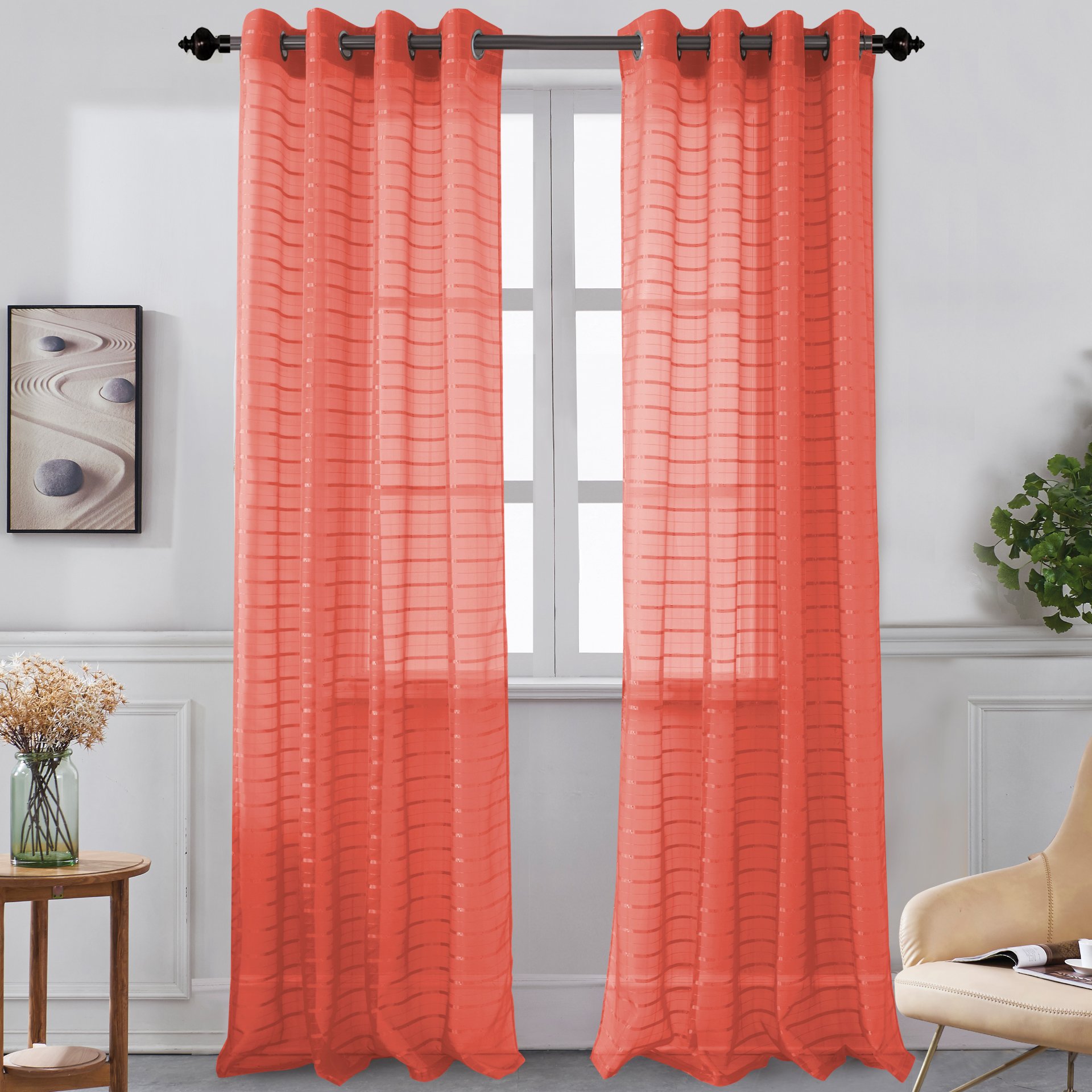 Set of two Karen Grommet Sheer Panels in assorted colors, featuring a modern grommet top design for easy hanging.